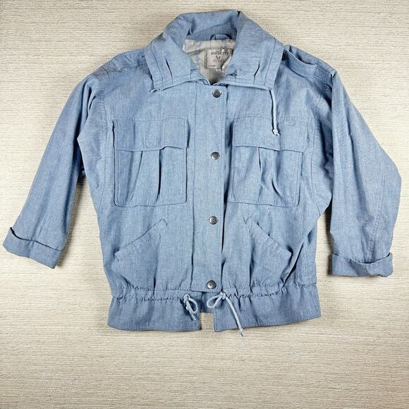 VTG 80s Mulberry Chambray Jacket Zip Closure, Cinch Bottom With Drawstring - Picture 1 of 10